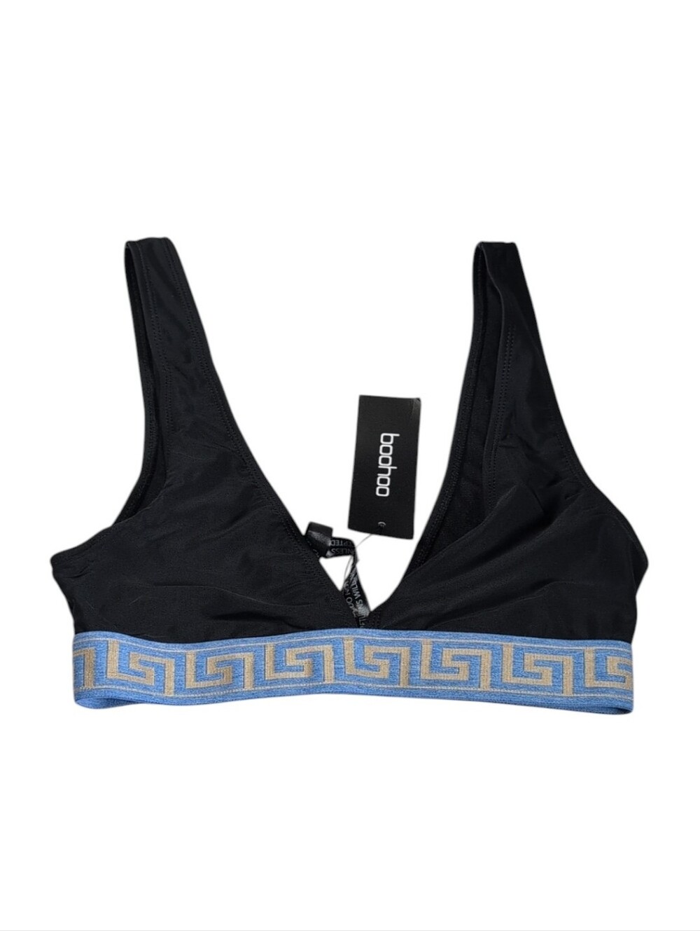 Boohoo Geo Tape Color Block Black Bikini Top Size UK12/US8